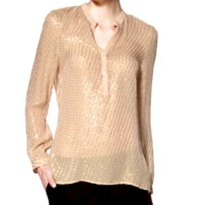 ZARA Shiny Metallic Gold-Tan Blouse NEW